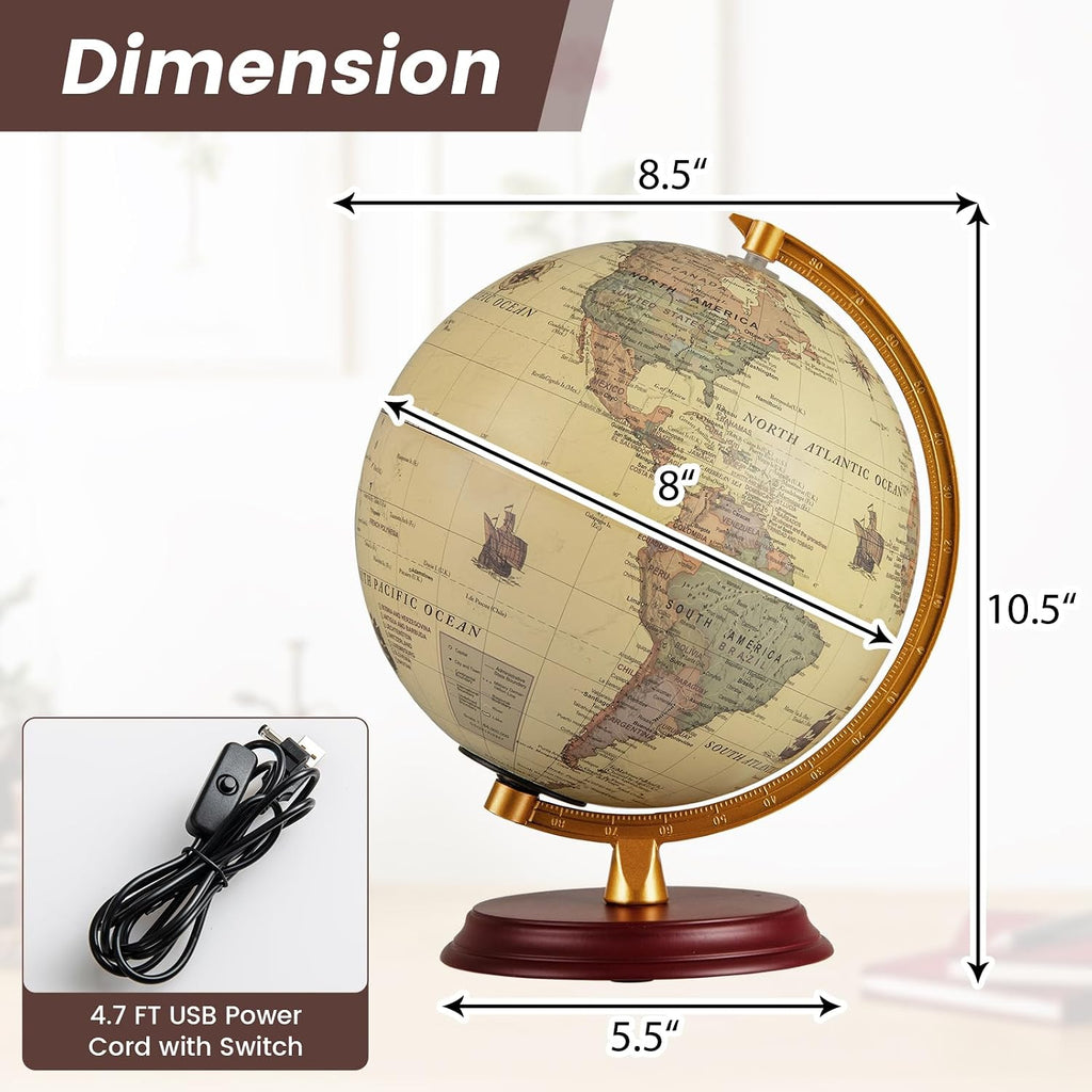 Illuminated Wooden‑Stand World Globe Lamp