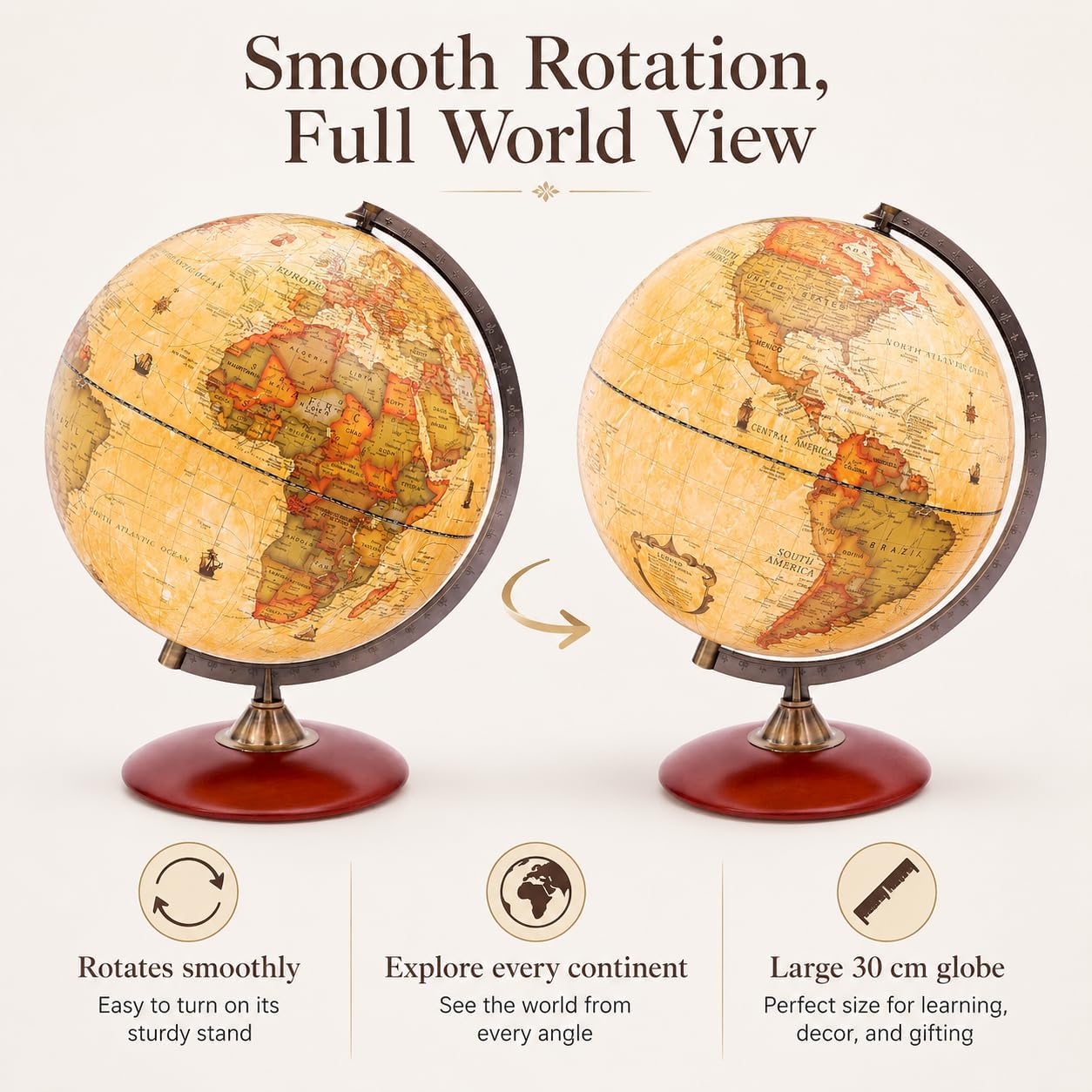 12‑Inch Rotating Antique World Globe