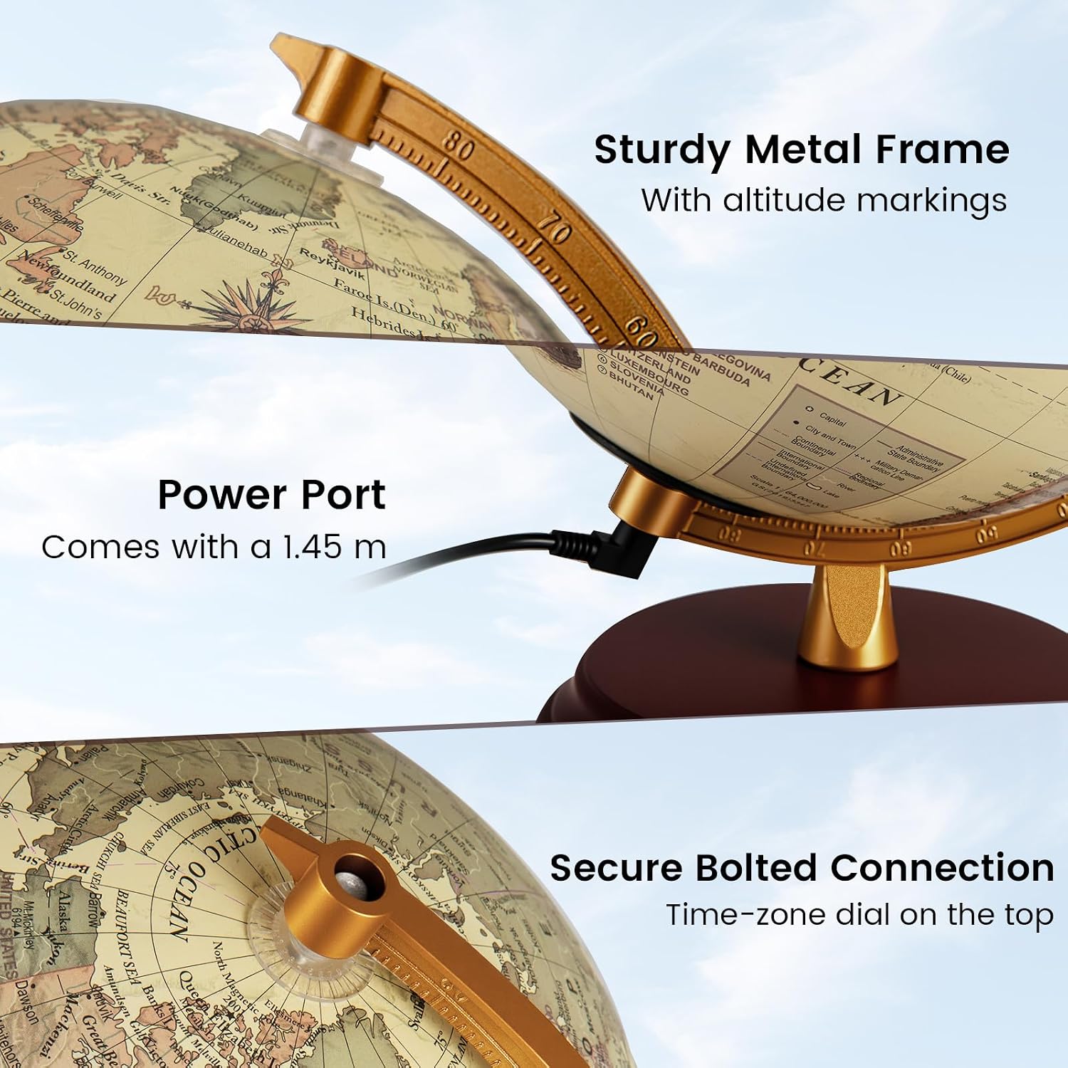 Illuminated Wooden‑Stand World Globe Lamp