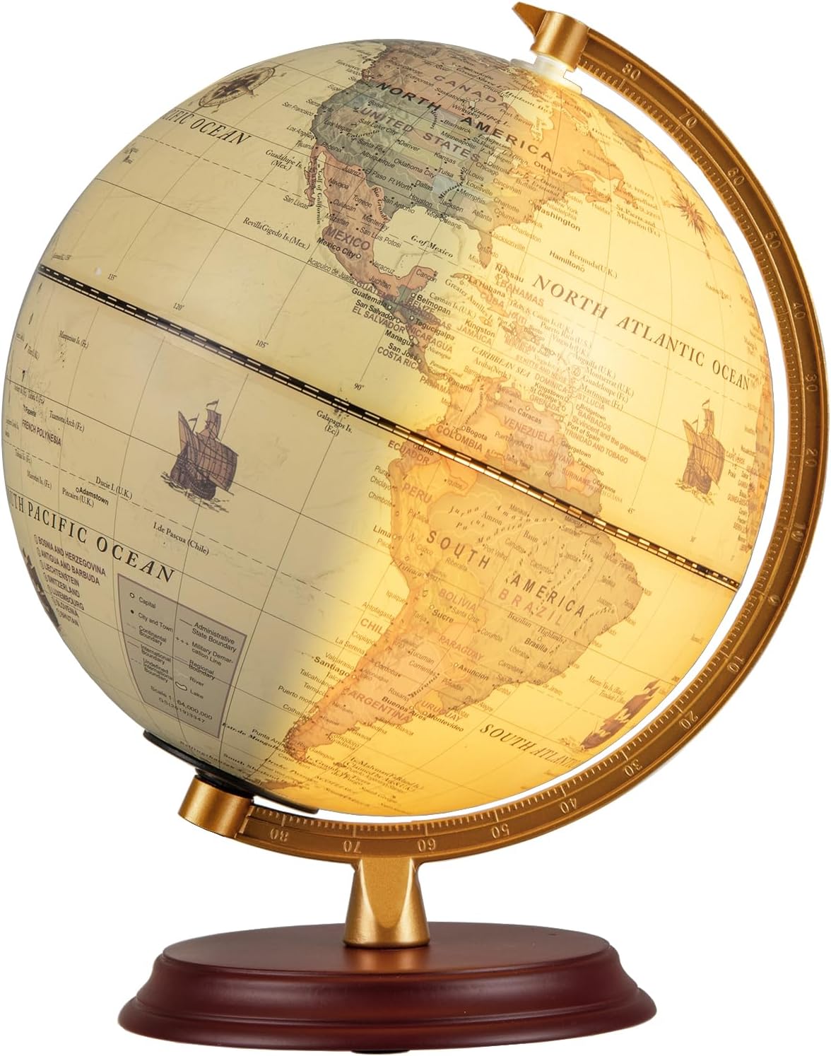 Illuminated Wooden‑Stand World Globe Lamp
