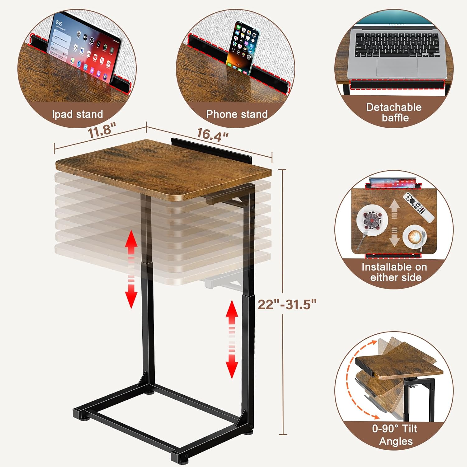 Adjustable Foldable Couch Side Tray Tables Set