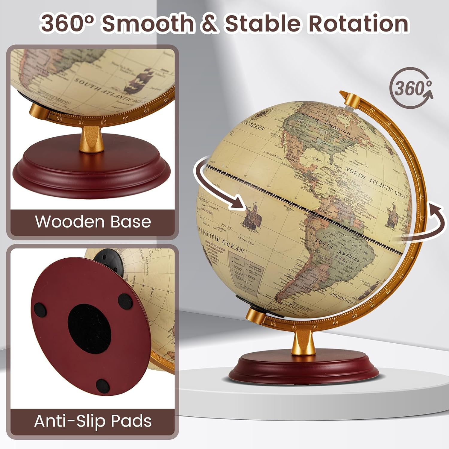 Illuminated Wooden‑Stand World Globe Lamp