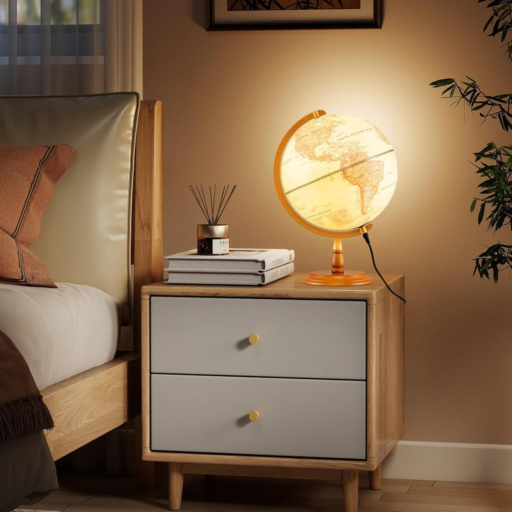 Rotating Illuminated Antique World Globe Lamp