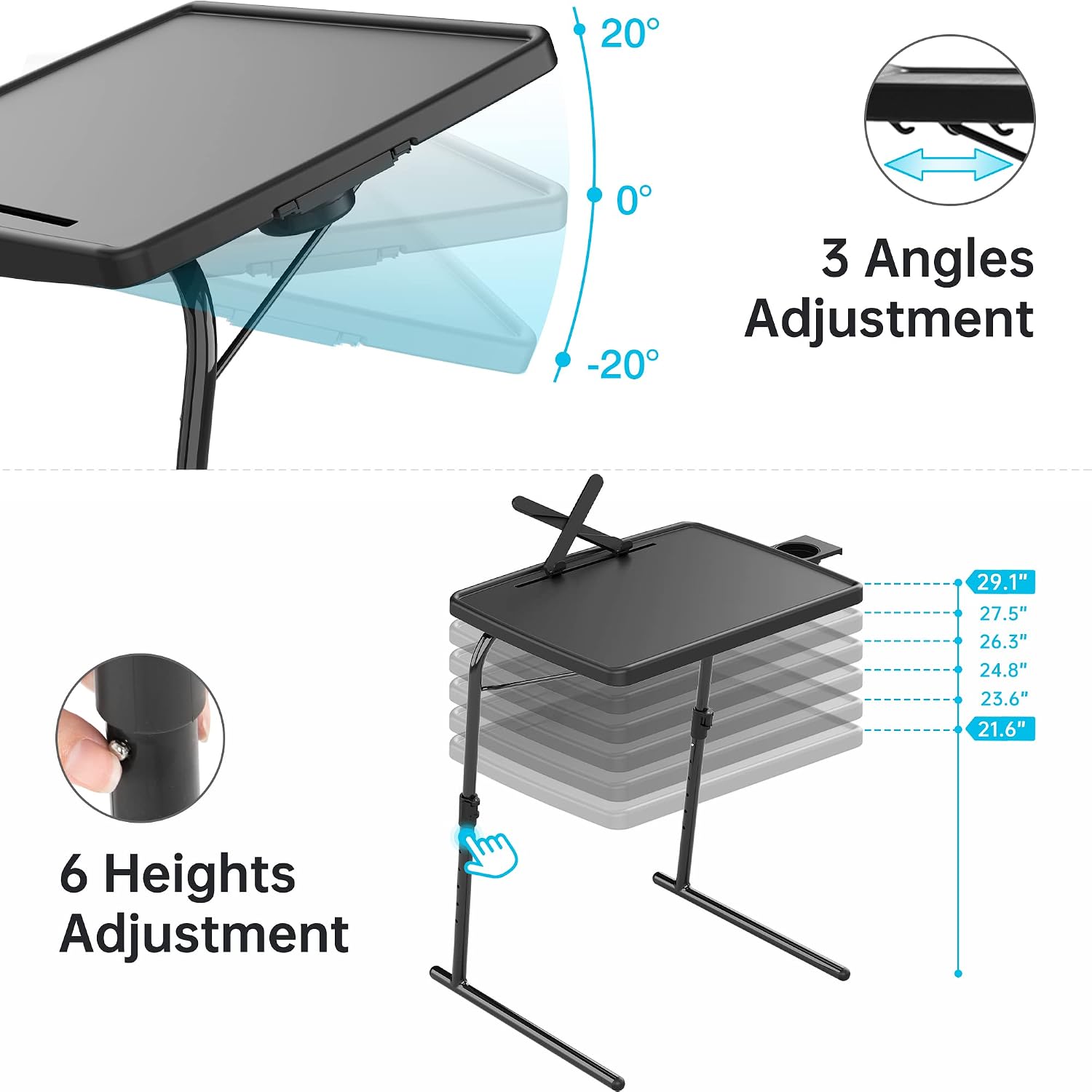 Large Adjustable Folding TV Tray Table