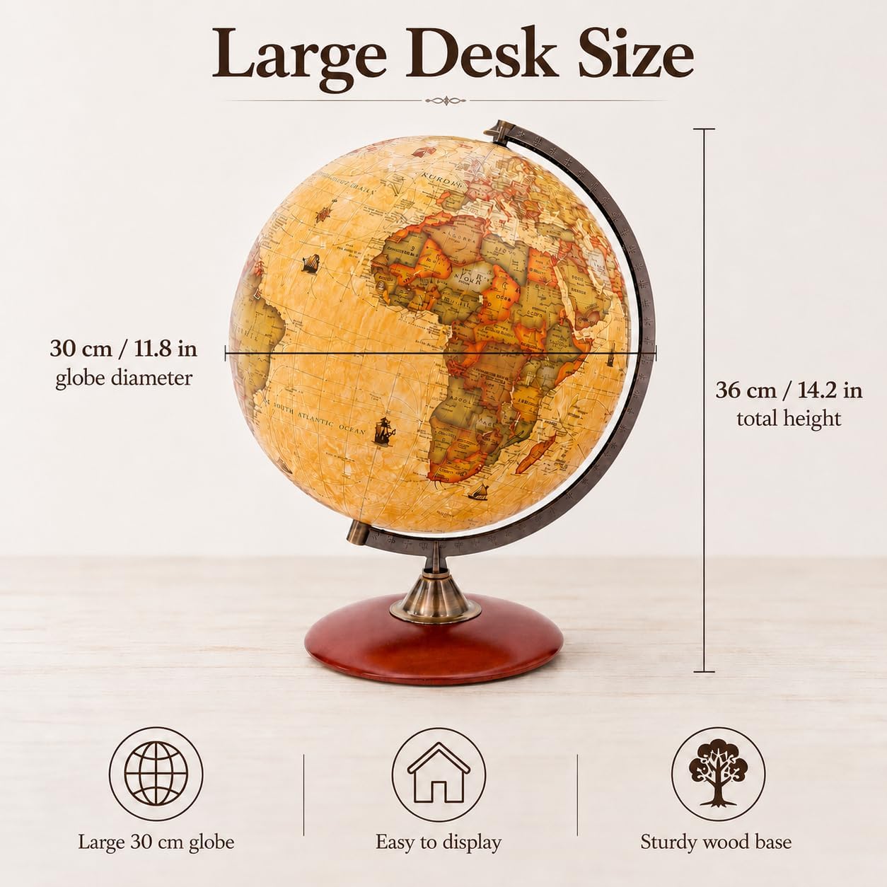 12‑Inch Rotating Antique World Globe