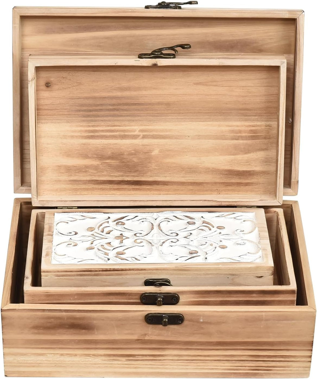 Wooden Decorative Keepsake Storage Boxes Set