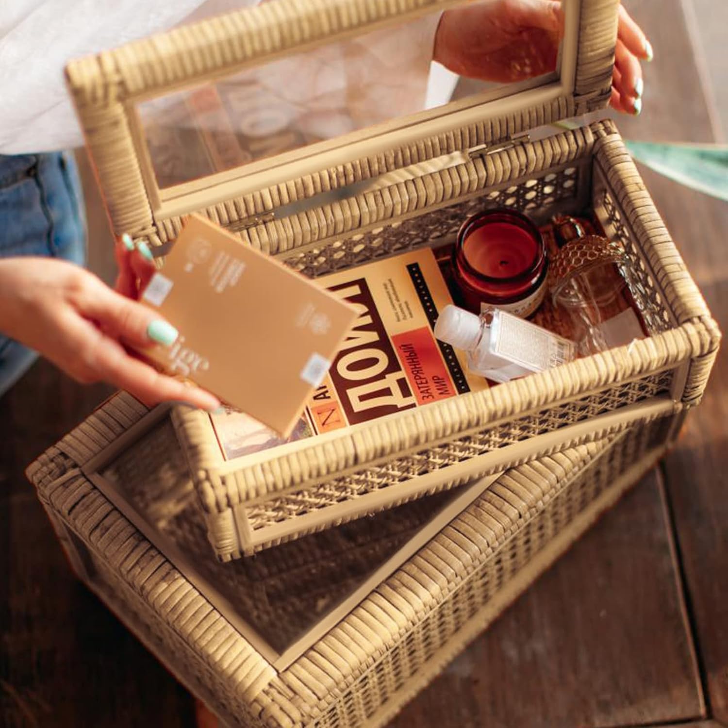 Handwoven Rattan Display Boxes With Glass‑Lids