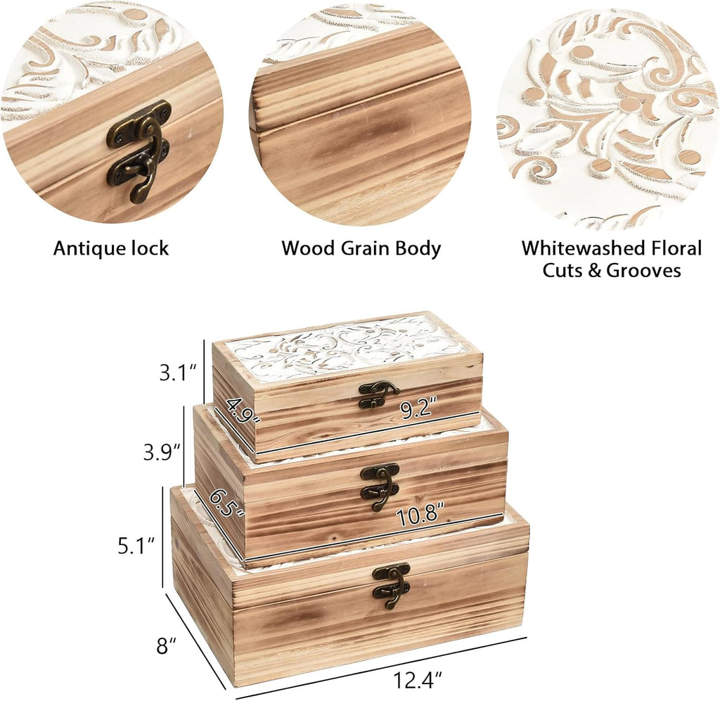 Wooden Decorative Keepsake Storage Boxes Set