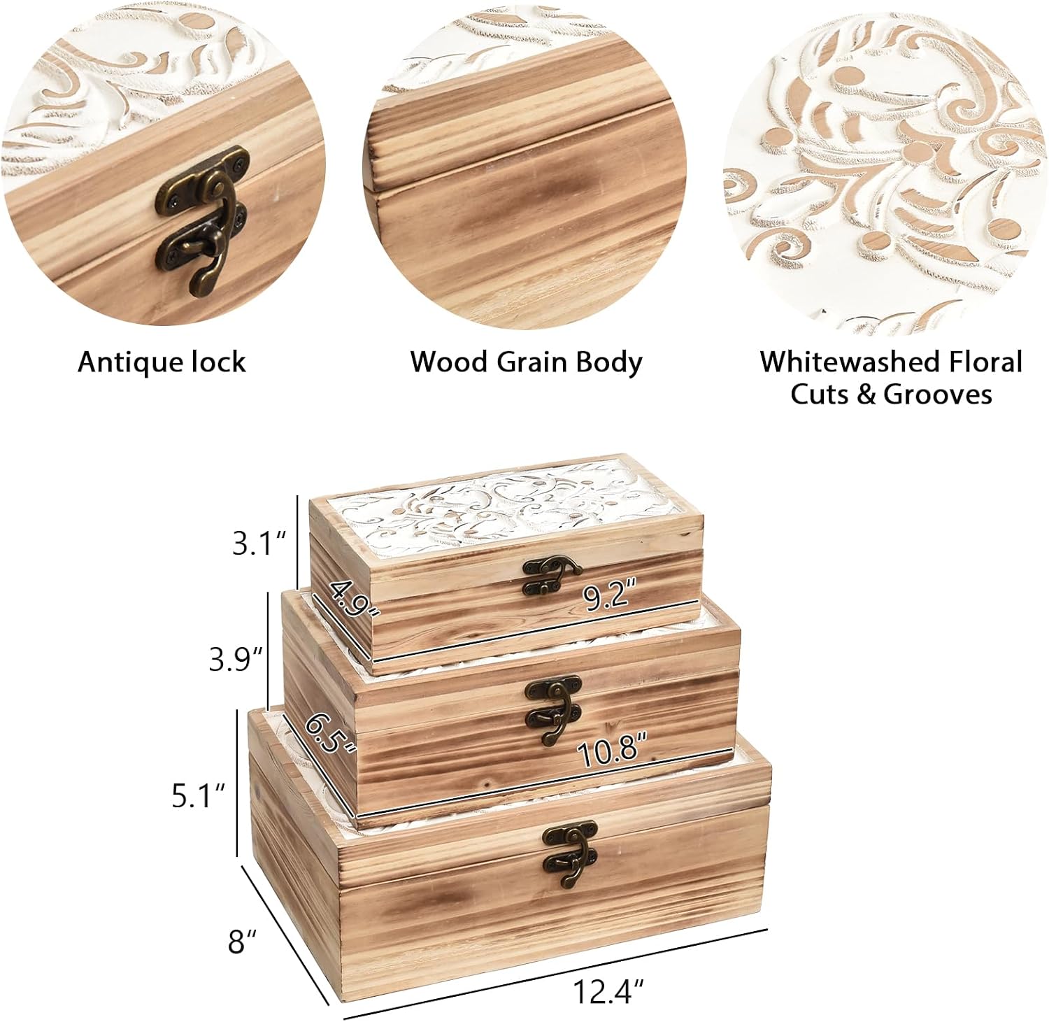 Wooden Decorative Keepsake Storage Boxes Set