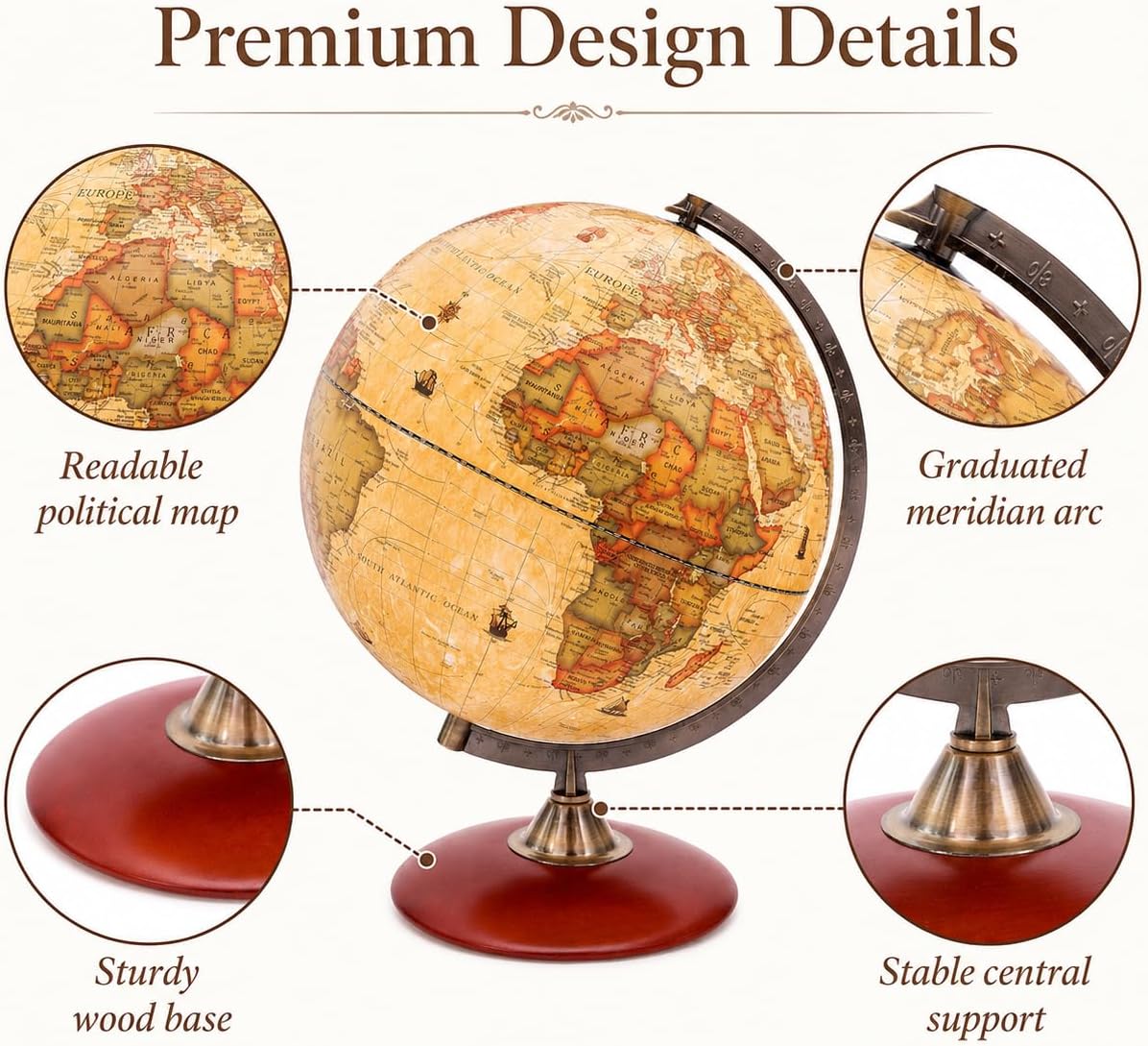 12‑Inch Rotating Antique World Globe
