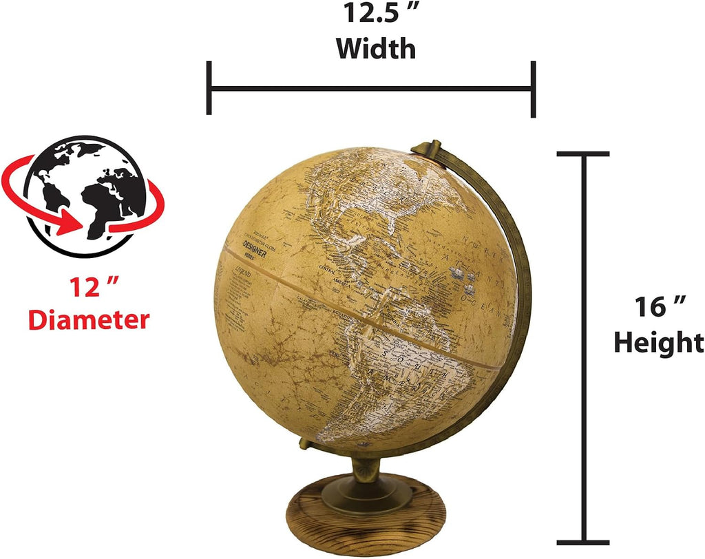 Old‑World Raised‑Relief Desktop World Globe