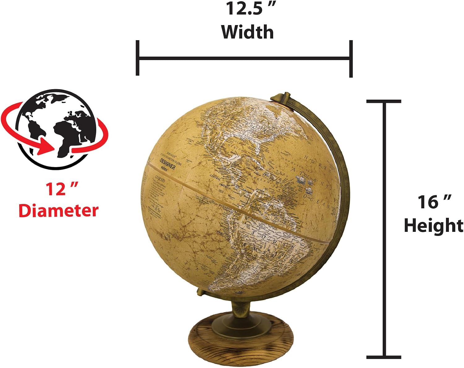 Old‑World Raised‑Relief Desktop World Globe