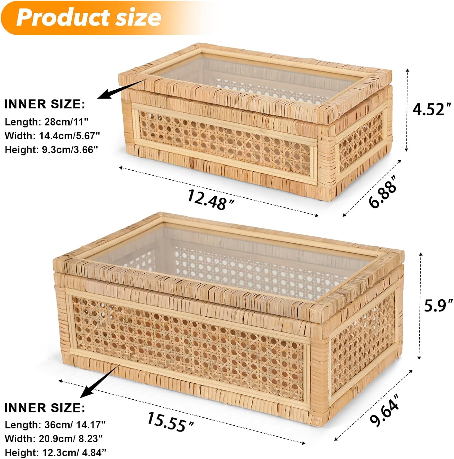 Handwoven Rattan Display Boxes With Glass‑Lids
