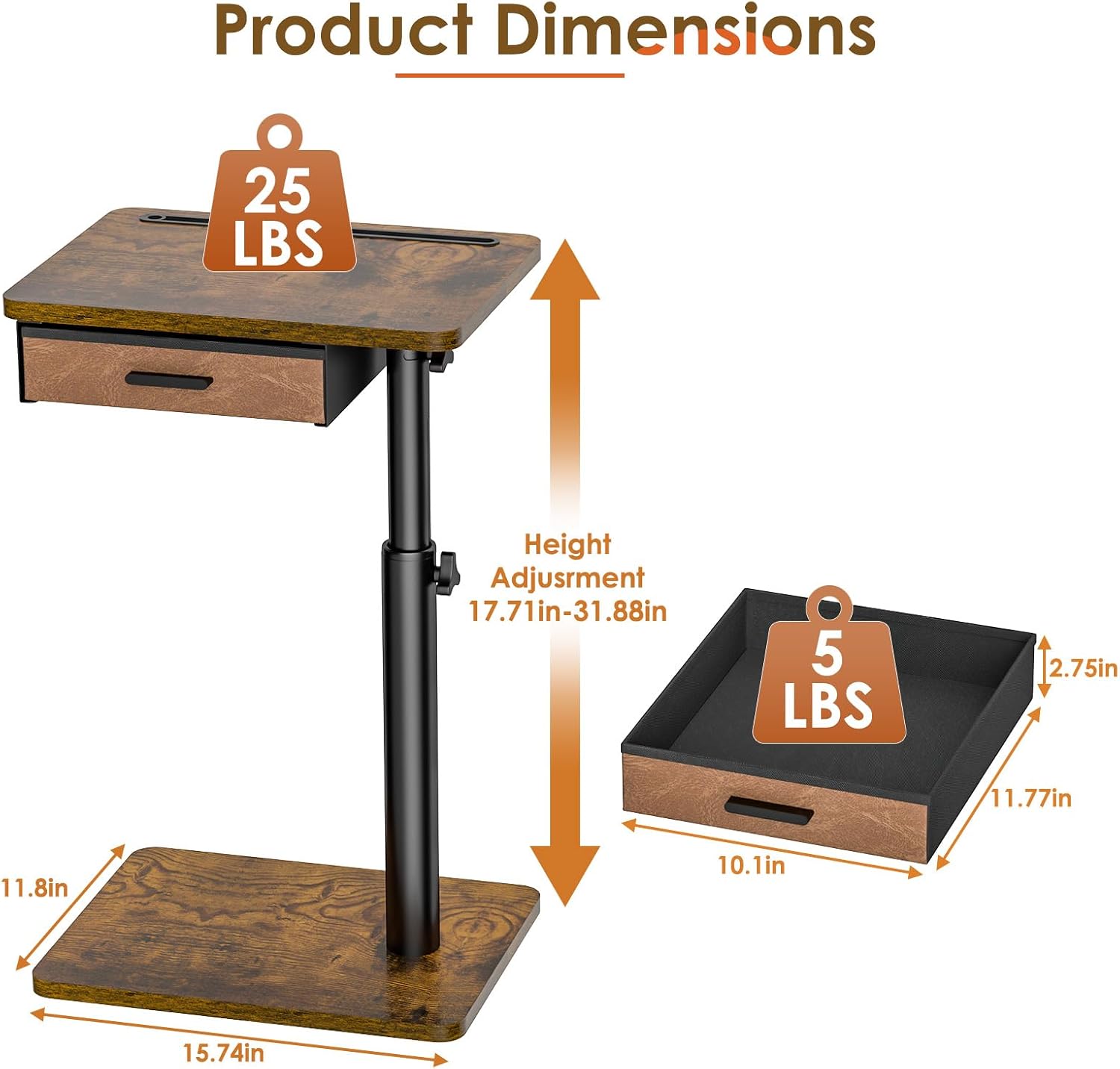 Swivel Adjustable Couch TV Tray Table