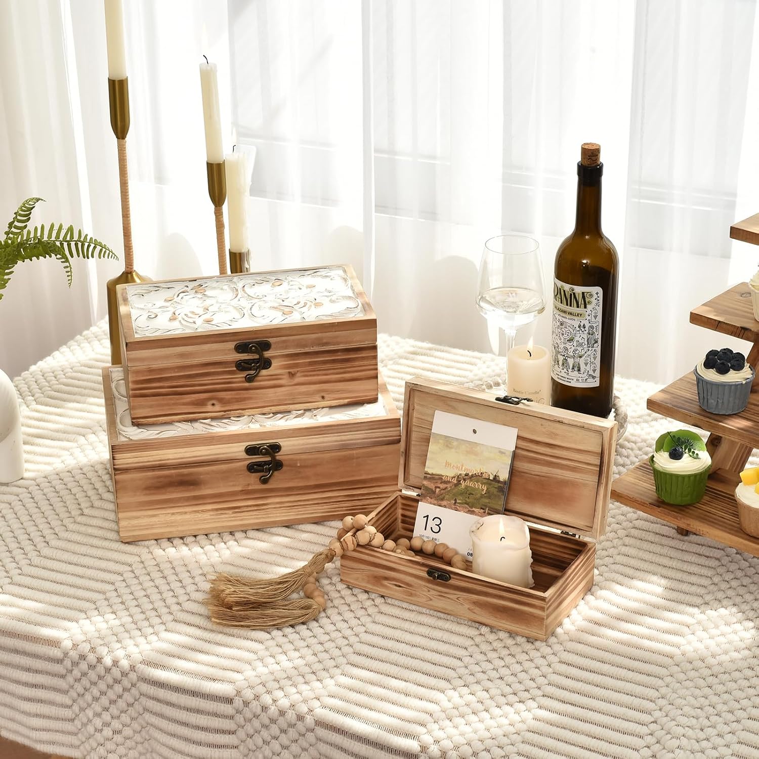 Wooden Decorative Keepsake Storage Boxes Set