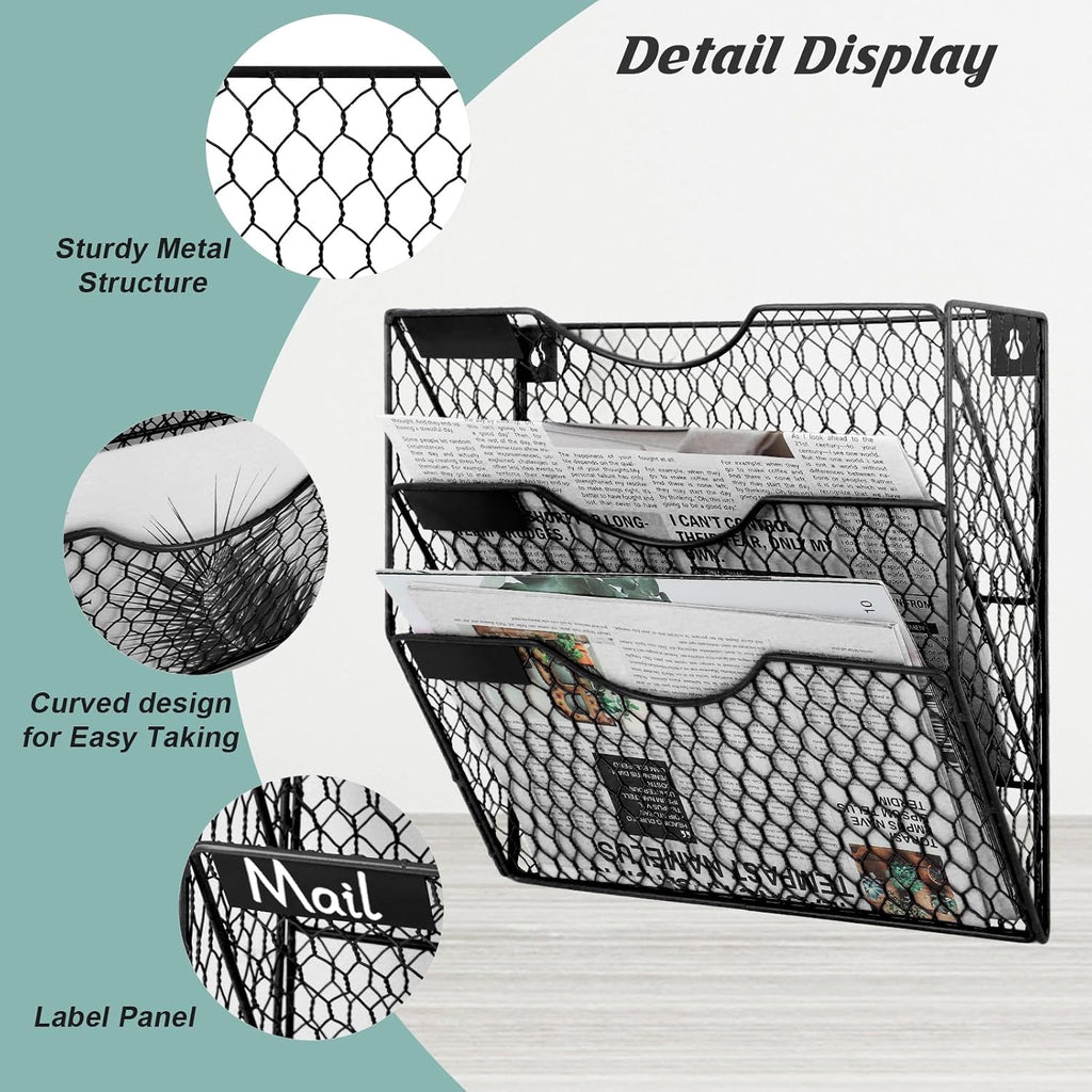 3‑Tier Wall‑Mounted Metal Mail Organizer