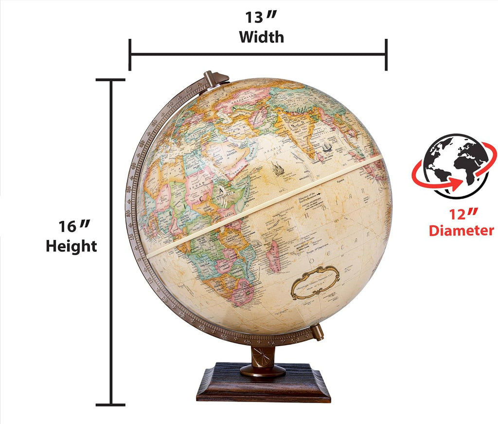 12‑Inch Antique Raised‑Relief World Globe