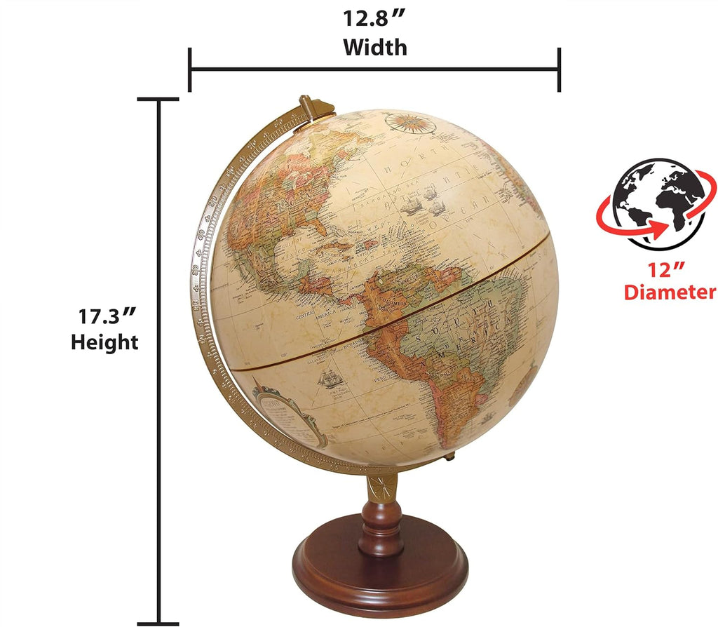 12‑Inch Antique‑Style Desktop World Globe