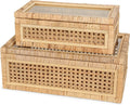 Handwoven Rattan Display Boxes With Glass‑Lids