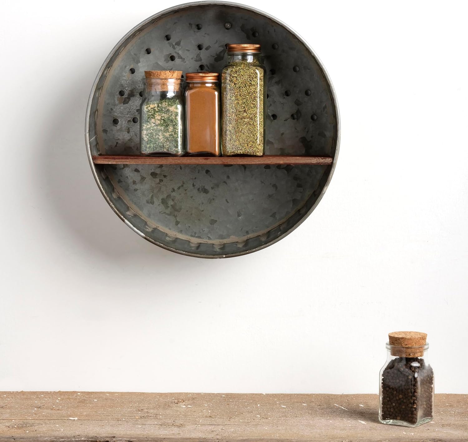 Wood‑Metal Distressed Wall Storage Shelf