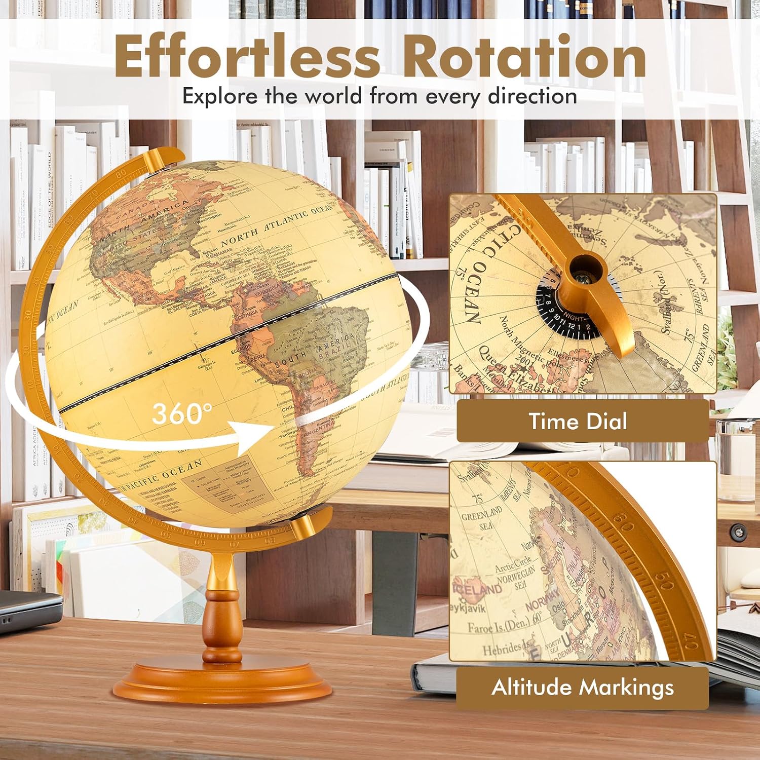 Rotating Illuminated Antique World Globe Lamp