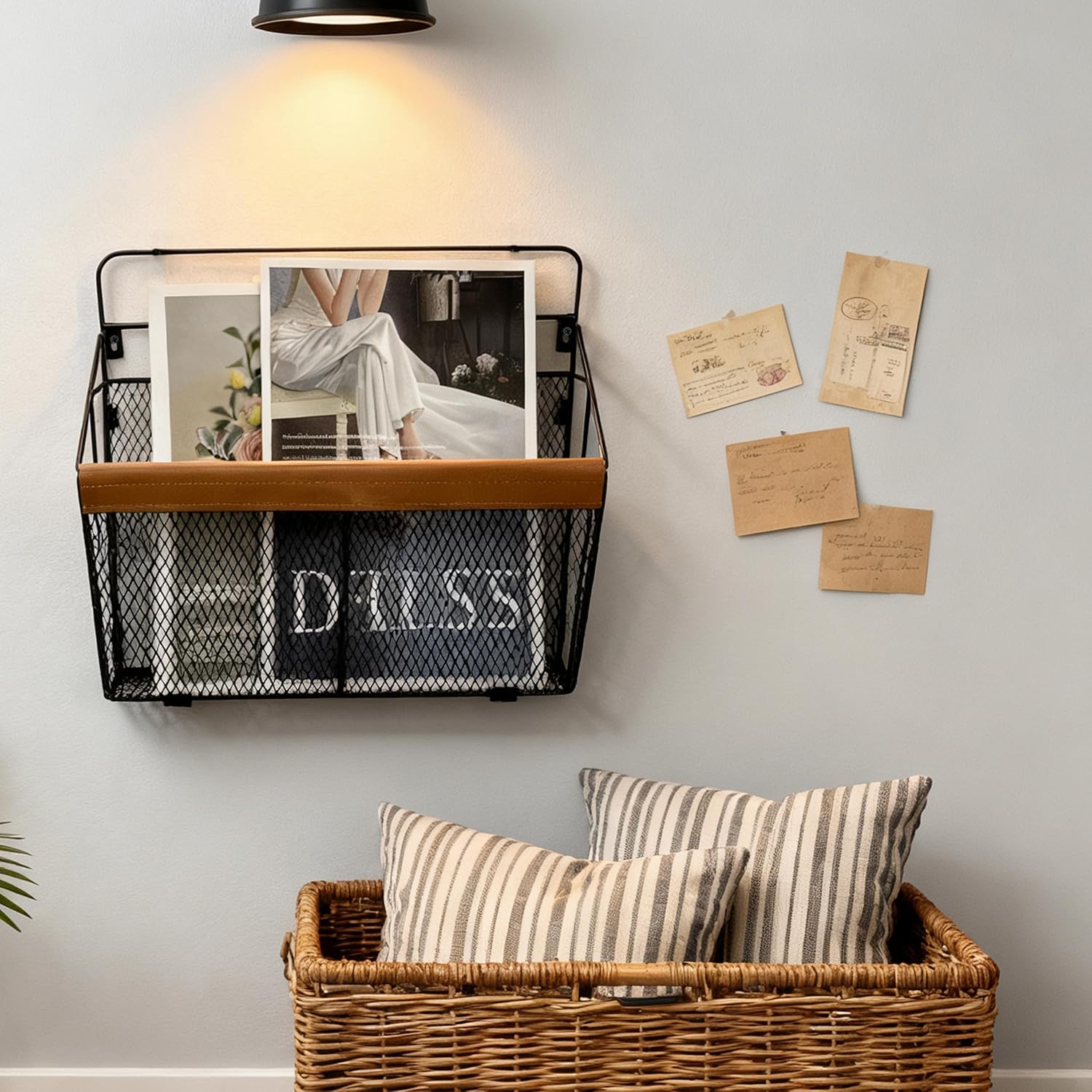 Wall‑Mounted Leather‑Accented File Organizer