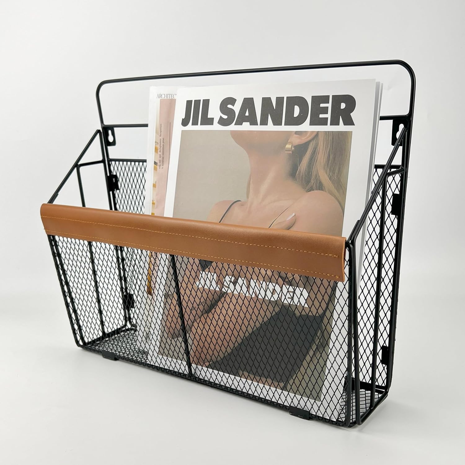 Wall‑Mounted Leather‑Accented File Organizer