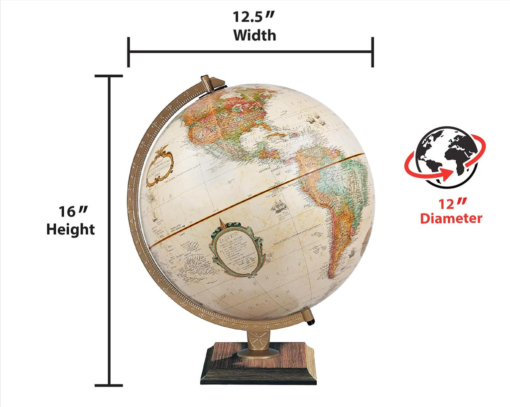 12‑Inch Antique Desktop World Globe