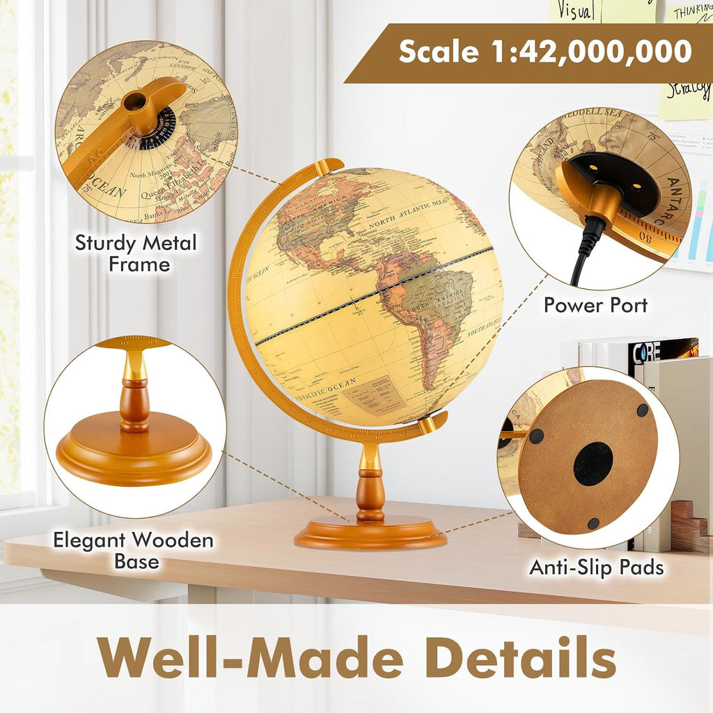 Rotating Illuminated Antique World Globe Lamp