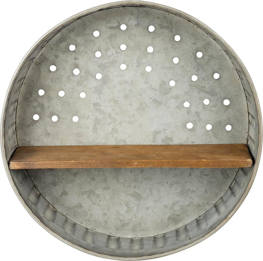 Wood‑Metal Distressed Wall Storage Shelf