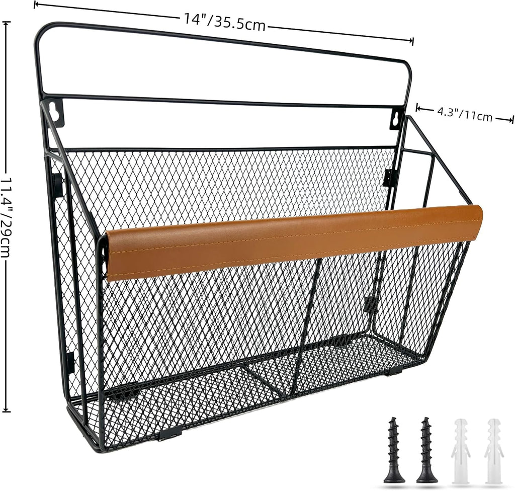 Wall‑Mounted Leather‑Accented File Organizer