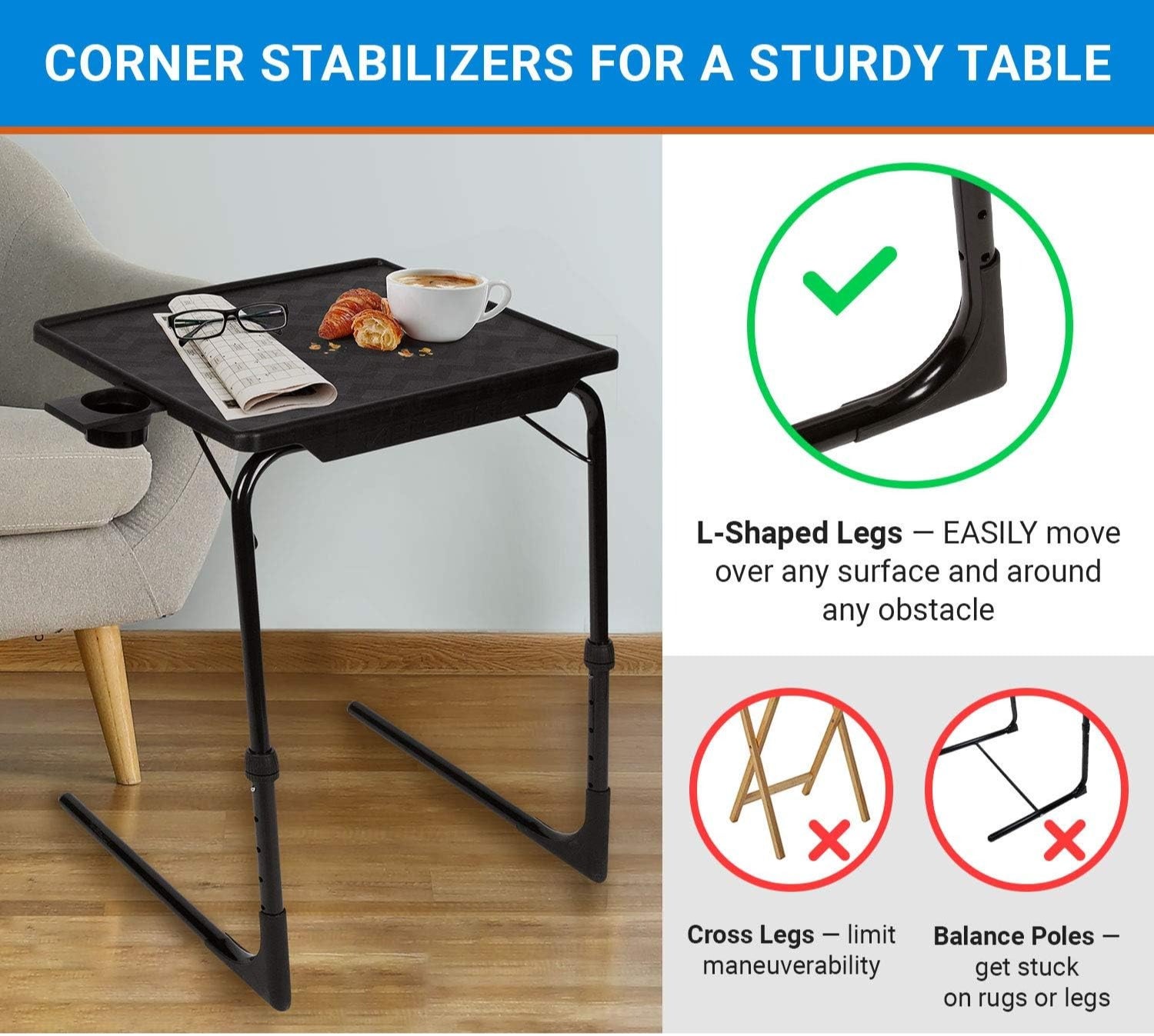 Adjustable Portable Folding TV Tray Table